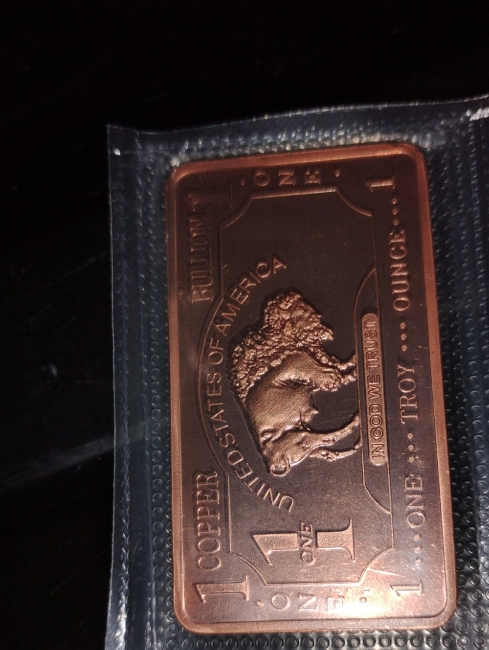 Copper Bullion Bar with Buffalo Motif - Copper Tone